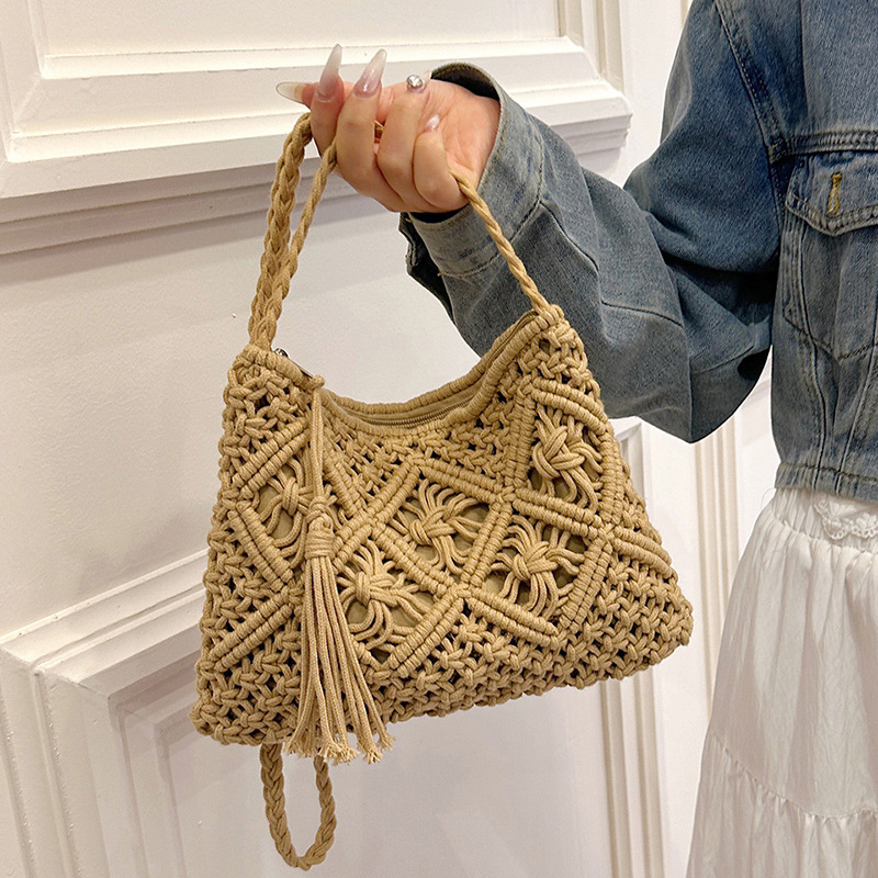 Crochet Bag Raffia - Bolsos de hombro calados tejidos a