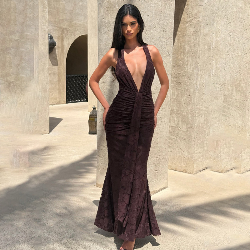Linen Dress Wrap - Vestido sexy con escote profundo en