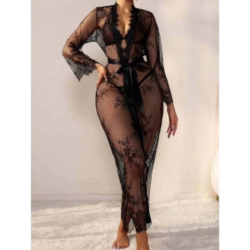 Bata larga transparente de enc - Kimono Sheer Floral reseña y precio