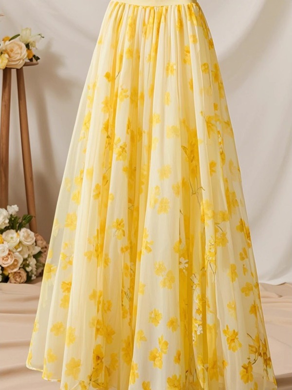 Falda Midi Amarilla de Cintura - Midi Skirt Floral reseña y precio