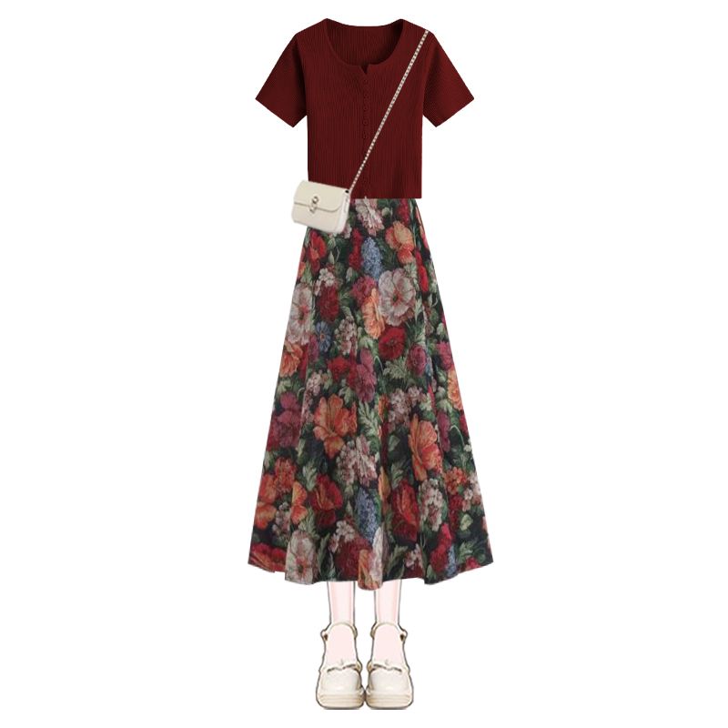Camisetas de color rojo vino d - Midi Skirt Floral reseña y precio